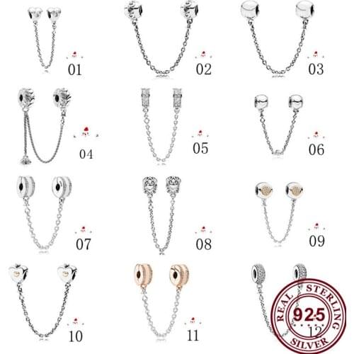 100% 925 Sterling Silver 12 Fashionable And Exquisite Safety Chains Fit Pandora Women Bracelet & Necklace Diy Jewelry