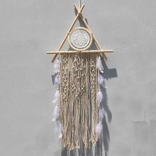 Japanese Style Wooden Tripod Weaving Dream Catcher Modern Home Decor Tapestry Wind Chime Wall Decoration Handmade Crafts