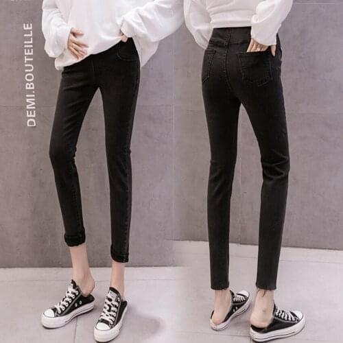 Pregnant womens jeans spring and autumn nine-point pants belly lift pants wearing small feet pants slimming fashion trendy moms