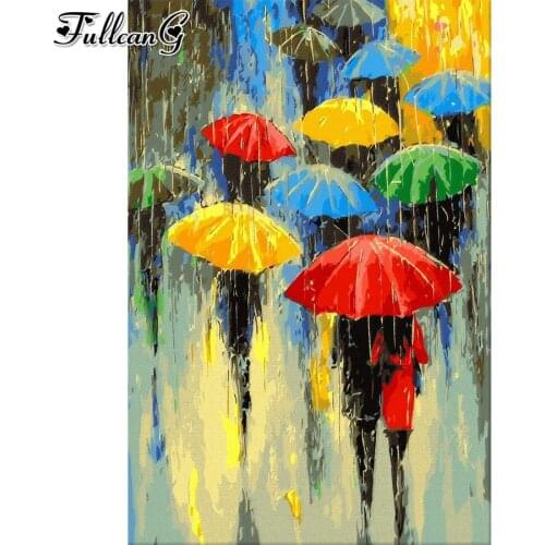FULLCANG 5d diy diamond painting rainy day umbrella people full square round rhinestone embroidery abstract art decor FG0277
