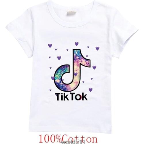 Cotton Print T-shirt Tik Tok Boys Girls Short Sleeve Round Neck T-shirt Sports Casual Personality Top 2-15Y
