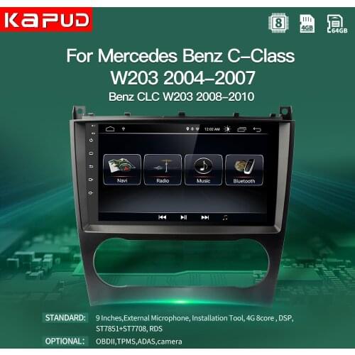 KapudAndroid 10.0 Autoradio GPS Stereo Navigation Player For Mercedes Benz W203 CLK W203 C200 9''Multimedia Radio With Wifi DSP