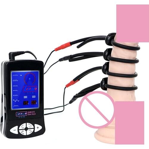 Electric Shock Penis Cock Ring Electro Stimulation Silicone Therapy Massager Medical Sex Toys for Men