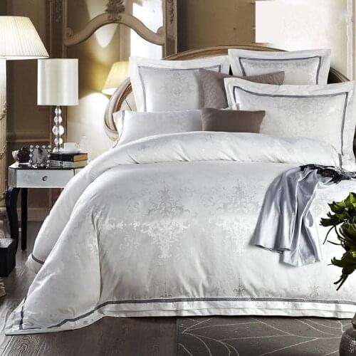 White Bed Set Jacquard Silk Home Textile Bedding Set Luxury 4/6PCS Solid Satin Duvet Cover Bedclothes Bed Linens King Queen Size