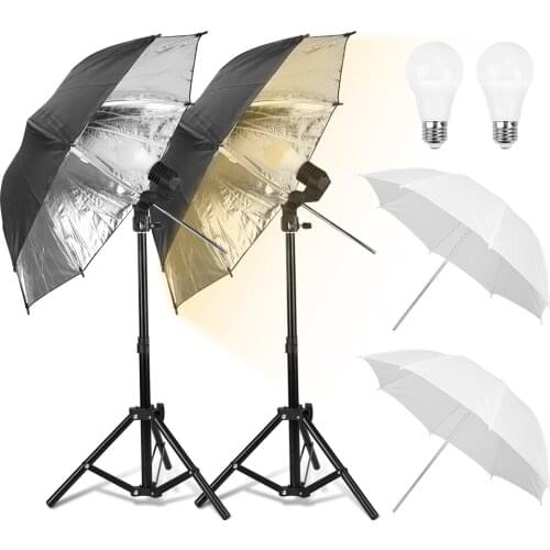 9W Photo Video Studio Continuous Reflector Lights Kit 26inch Mini Umbrella Adjustable Tripod 9W Bulb for YouTube Live Streaming