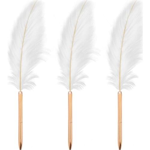 Spot Wholesale White Feather Metal Ballpoint Pen Creative Gift Set Rose Gold Rod Advertising Pens Customize SN1523