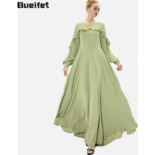 4 Color Muslim Dress Dubai Abaya Robe Islam Kaftan Hijab Dress Eid Mubarak Long Dress Women Long Sleeve Turkey Islam Clothes