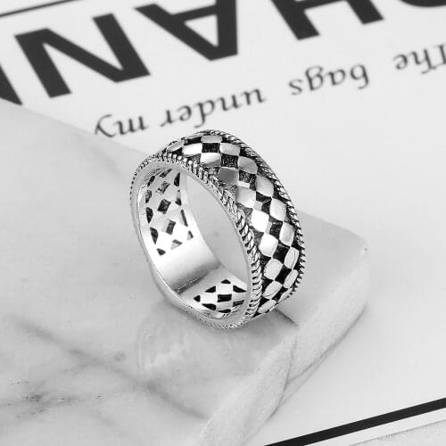 Fashion Mens Buddha Ring The Punk Rock Accessories Ancient Silver color Checker Spinner Rings for Men USA Size 7-11