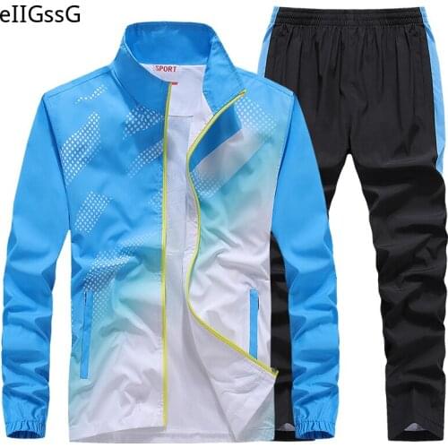 Mens Sportswear New Spring Autumn 2 Piece Sets Man Sports Suit Jacket+Pant Sweatsuit Male Fashion Print Tracksuit Size L-5XL