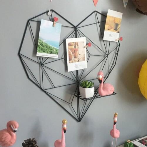 Love Heart Shaped Iron Storage Rack Wall Hanging Photos Postcard Metal Grids Storage Holder RE