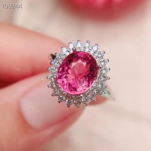 New Design Natural and Real Tourmaline Ring Wedding Engagement Rings for Women 925 sterling silver Ring
