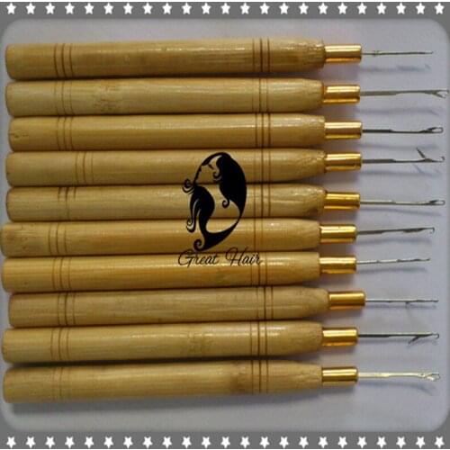 Wholesale Wooden Pulling Needle / Micro Ring Threader Hook Needle Micro Ring 100pieces/lot Hair Weaving Needle Free Shipping