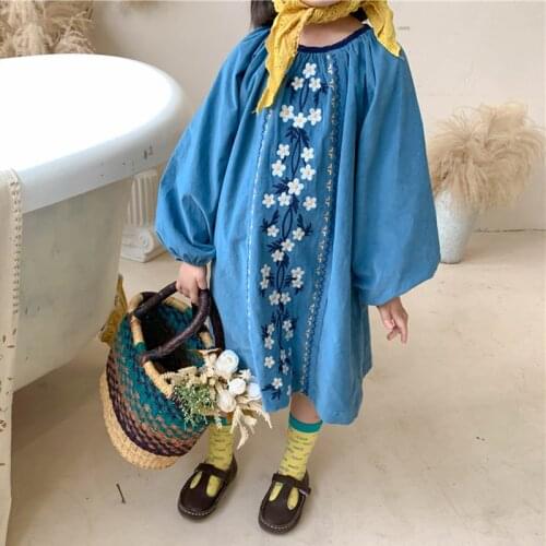 Autumn 202 New Arrive High-quality exquisite embroidered pastoral style long-sleeved dress kids dresses