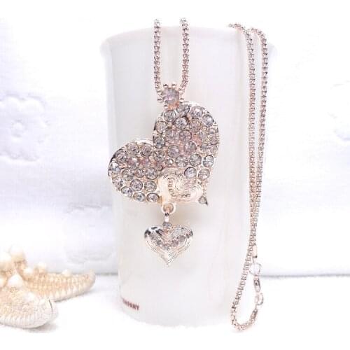 Pendant heart necklace, fashion Women Rhinestone Necklace Long Sweater Corn Chain Necklaces