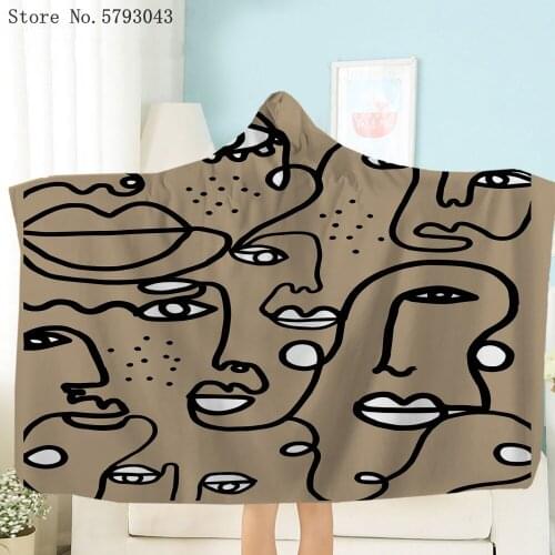 Human Face Line Wearable Blanket 3D Print Artistic Abstract Throw Blanket Nap Office Sofa Fleece Blanket For Bedroom Blanket