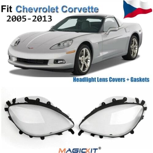 MagicKit Clear Headlight Lens Replacement Cover & Black Gaskets Kit For 05-13 C6 Corvette