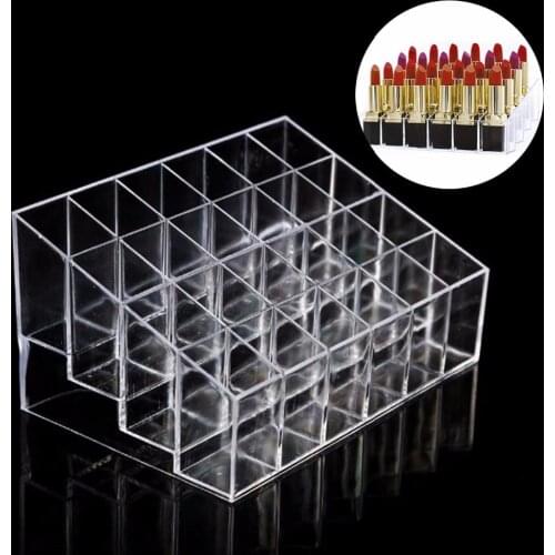 Clear Acrylic 24 Cosmetic Organizer Makeup Case Holder Display Stand Storage Box Lipstick Cosmetics Jewelry Cosmetic Box