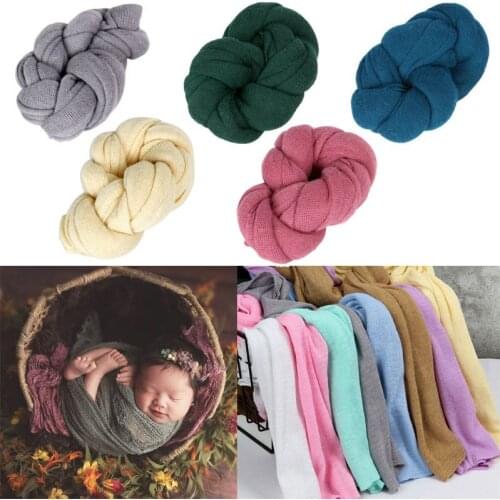 Stretch Knitting Baby Blanket Infant Photography Props Solid Color Newborn Photo Wraps Soft Shooting Accessories