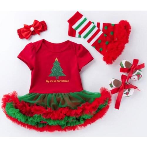 Hot Baby Girls Christmas Gifts Newborn Rompers lace tutu skirts bows headband toddler shoes leg warmer clothing sets for Party