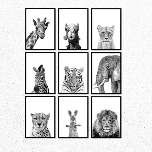 Safari Baby Animals Lion Tiger Zebra Poster Canvas Painting Nursery Wall Art Print Child Room Picture Nordic Kids Bedroom Decor