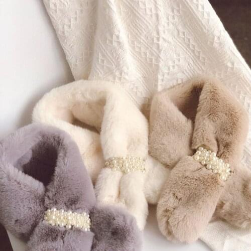 2020 Autumn Winter New Arrival Girls Fahion Fur Scarf Kids Warm Scarfs with Pearls