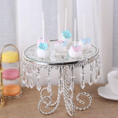 Wedding Dessert Tray With Crystal Pendant Decor Cake Plate On Sale Baby Shower Show Tray Mirror Silver