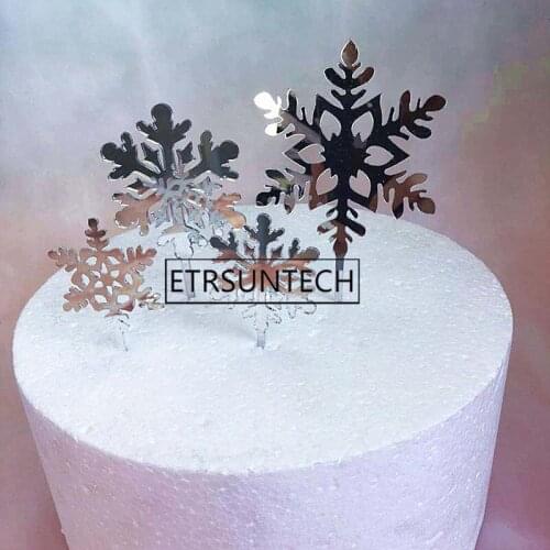 100sets Merry Christmas Acrylic Cake Topper Snowflake Cupcake Topper For Party Cake Decorations Xmas
