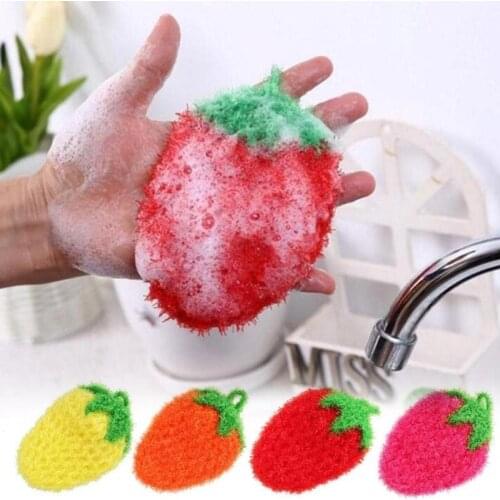 13*14cm Strawberry polyester yarn dish cloth High Quality Cleaning Cloths Rag hand knitting kitchen washing towel Cloth