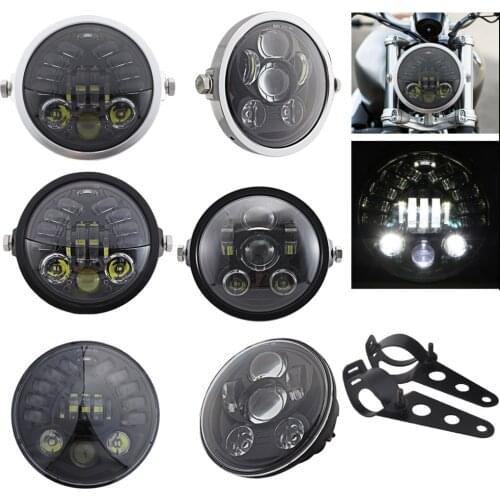 Universal 5.75'' Moto LED Headlight Vintage Headlamp Cover Bracket Kit For Harley Dyna Softail Sportster Triumph Indian Scout