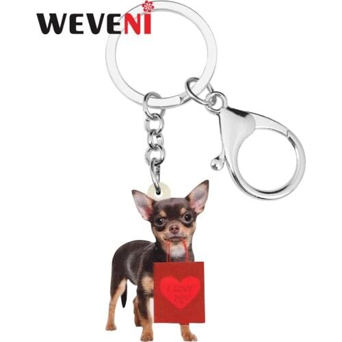 WEVENI Acrylic Valentines Day Gift Bag Chihuahua Dog Key Chain Ring Bag Car Wallet Decoration Keychain For Women Girl Teen Gift