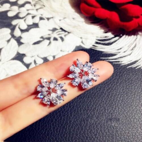 S925 Sterling Silver Color Flower Bling Zircon Stone Stud Earrings for Women Fashion Jewelry Korean Earrings 2019