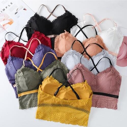 Sexy Bralette Lace Tops Women Wireless Push Up Bra Daisy Hollow Out Girls Bandage Seamless Underwear Camisloe Femme Crop Tops