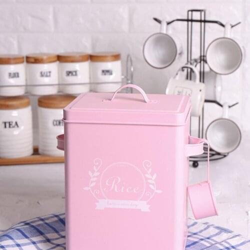 Laundry Detergent Powder Storage Tin Box with Scoop, Laundry Room Decor, 9 Inch High, Pink