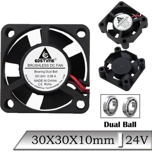 1pcs Gdstime DC 24V 30x30x10mm 30mm Mini Brushless DC Axial Dual Ball Cooling Fan 30x10mm 3cm 3D Printer Cooler Fan