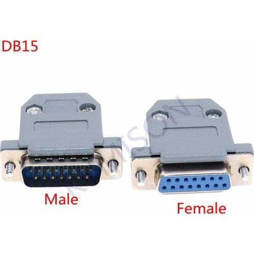 10PCS RS232 DB15 15 Pin Female/Male 2Rows Solder Type Plug D-SUB Male Plug Socket Connector Plastic Assemble Shell Cover