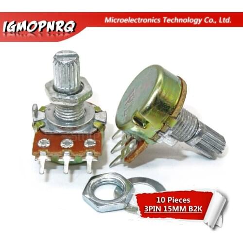 10pcs WH148 B2K 3pin Potentiometer 15mm Shaft With Nuts And Washers Hot High Quality Single couplet potentiometer