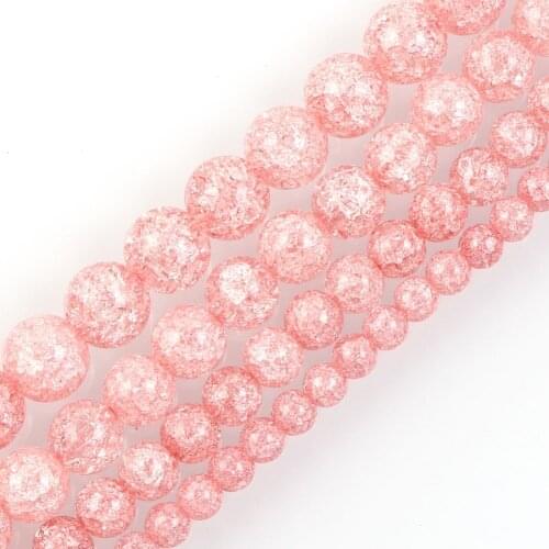 15"Strand Light Pink Round Cracked Crystal Stone Beads Loose Spacer Beads For Jewelry Making Bracelet Neck 6-12mm