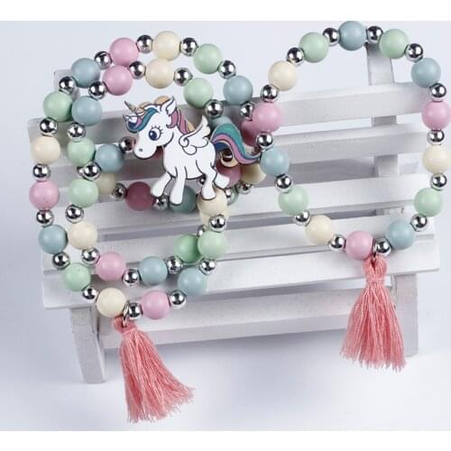 3Pcs/Lot Fashion Wood Beads Girls Jewelry Cute Animal Kids Children Necklace Bracelet Set Birthday Party Jewelry Gift