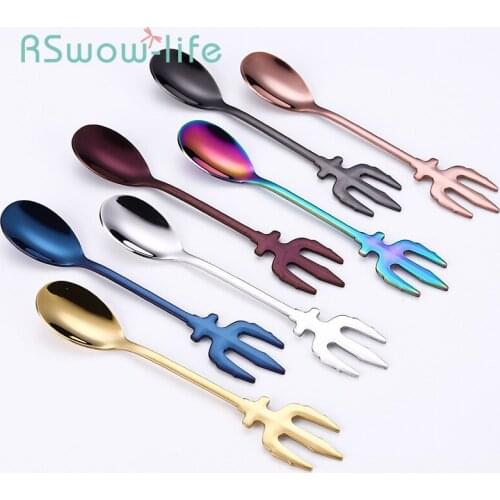 304 Stainless Steel Coffee Spoon Trident Coffee Spoon Golden Spoon Creative Stirring Spoon Fruit Fork Coffee Accessories