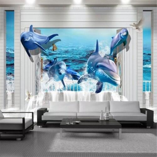 Custom 3d Animal Wallcovering Cute Dolphin and Turtle Indoor Background Wall Decoration Painting Modern Mural Wallpapers