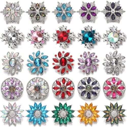 5pcs/lot Snap Jewelry Crystal Rhinestone Flower 18mm Snap Buttons Fit 18mm Snap Button Bracelet Bangle Interchangeable Jewelry
