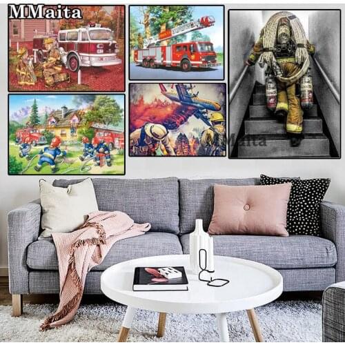 Diamond Painting Fireman Fire Truck 5d Diy Full Roundsquare Drill Diamond Embroidery Firemen Mosaic Set Mosaic home decor GG5625