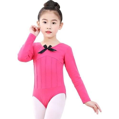 Baby Girls Ballet Leotards Dancewear Kids Long Sleeve Bow Tie Athletic Gymnastics Costumes