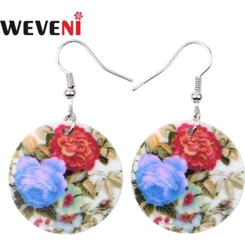 WEVENI Bohemian Drop Dangle Flower Pattern Round Earrings For Women 2018 New Trendy Acrylic Jewelry Girl Wholesale