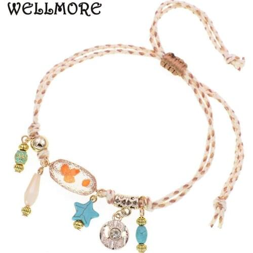 WELLMORE Bohemia anklets for women 8 colors handmade Rope chain charm anklet bracelet fashion foot jewelry wholesale