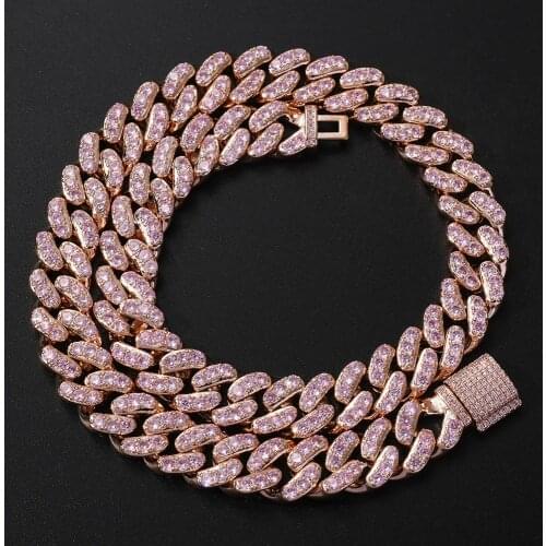 13mm Zircon Miami Cuban Link Necklace gold pink 3 colors Plated Luxury Copper Micro Paved Cuban Chain 16/18/20/22/24inch