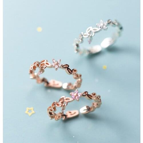 Colusiwei Genuine 925 Sterling Sliver Luminous CZ Flower Leaves Ring for Women Free Size Ring Simple Wedding Fine Jewelry Bijoux