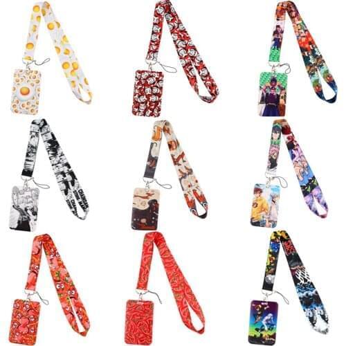 20pcs/lot BH1626 Anime Chainsaw man Work Card Holder With Infinite skateboard Lanyard Credit Card Holder With Neck Strap