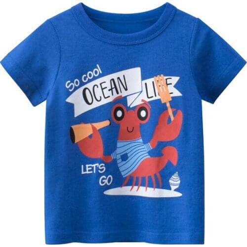 2021 Fashion Baby Boy Short Sleeves Clothes Cartoon Lobster Octopus Shark T-Shirt O-neck Tops Kids Clothing Size 3-8 Years