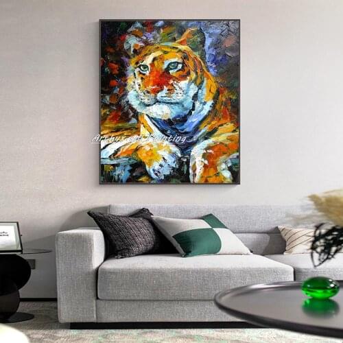 Animal Picture Hand Painted Modern Abstract Tiger Oil Painting On Canvas Wall Art For Living Room Home Decoration Gift No Frame